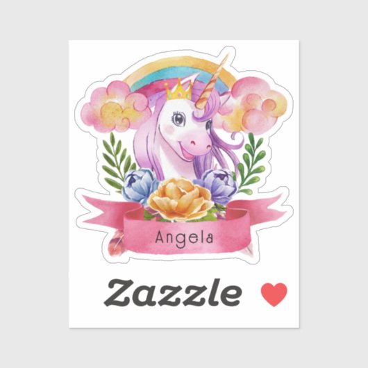 Girls Cute Paarse Unicorn Rainbow Sticker (Vel)