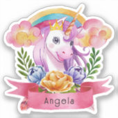 Girls Cute Paarse Unicorn Rainbow Sticker (Voorkant)