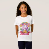Girls Cute Paarse Unicorn Rainbow T-shirt (Voorkant volledig)
