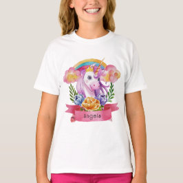 Girls Cute Paarse Unicorn Rainbow T-shirt