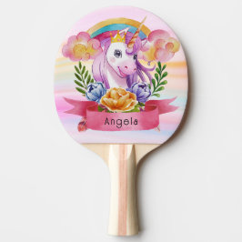 Girls Cute Paarse Unicorn Rainbow Tafeltennisbatje
