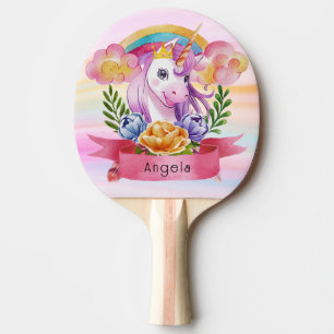 Girls Cute Paarse Unicorn Rainbow Tafeltennisbatje