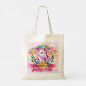 Girls Cute Paarse Unicorn Rainbow Tote Bag (Achterkant)