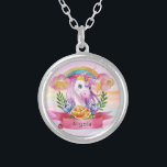 Girls Cute Paarse Unicorn Rainbow Zilver Vergulden Ketting<br><div class="desc">Met een paarse eenhoorn met kroon, regenboog, bloemlepel die gepersonaliseerd kan worden met je prinsesnaam. Ideaal voor een verjaardagscadeau, kleuterschool, kinder kamerkunst, thuisdecor en andere gelegenheden. Eenvoudige aanpassing van de naam en het lettertype van uw prinses met behulp van de knop "Personalisatie". U kunt het ontwerp ook op andere Zazzle-producten...</div>