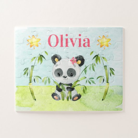 Girls Cute Panda Beer Gepersonaliseerde Kinderen Legpuzzel (Horizontaal)
