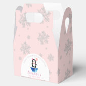 Girls Cute Penguin Winter Pink Birthday Dank je Bedankdoosjes (Geopend)
