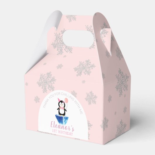 Girls Cute Penguin Winter Pink Birthday Dank je Bedankdoosjes (Voorkant Zijde)