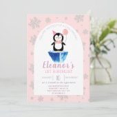 Girls Cute Penguin Winter Pink Birthday Kaart (Staand voorkant)