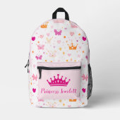 Girls Cute Personalised Princess Crown Backpack Bedrukte Rugzak (Voorkant)