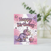 Girls Cute Personalized Dinosaur Birthday  Briefkaart (Staand voorkant)