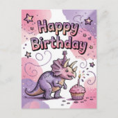 Girls Cute Personalized Dinosaur Birthday  Briefkaart (Voorkant)