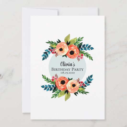 Girls Cute Pink 1st Birthday Waterverf Flowers Kaart (Achterkant)