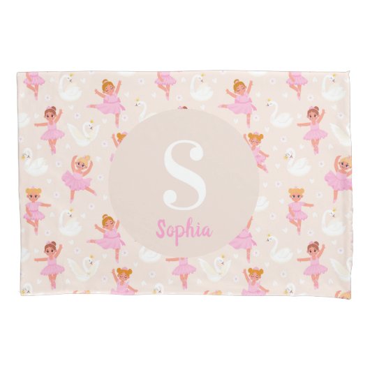 Girls Cute Pink Ballerina Gepersonaliseerde Kinder Kussensloop (Voorkant)