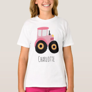Girls Cute Pink Boerderij Tractor Cartoon T-shirt