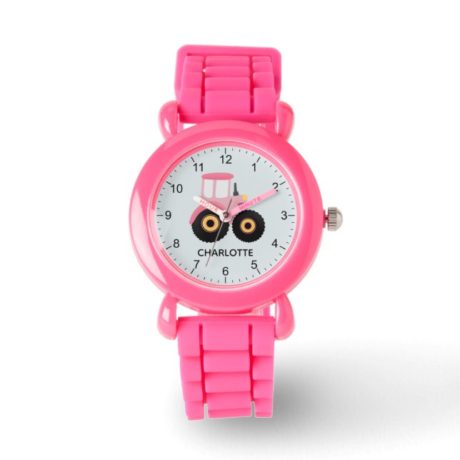 Girls Cute Pink Boerderij Tractor Kinder Horloge (Voorkant)