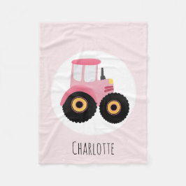 Girls Cute Pink Boerderij Tractor & Name Kinder Fleece Deken