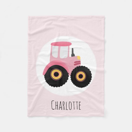 Girls Cute Pink Boerderij Tractor & Name Kinder Fleece Deken (Voorkant)