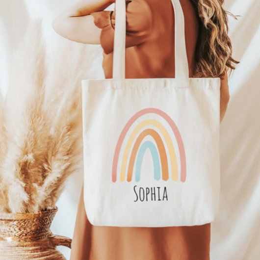 Girls Cute Pink Boho Waterverf Rainbow Kinder Tote Bag