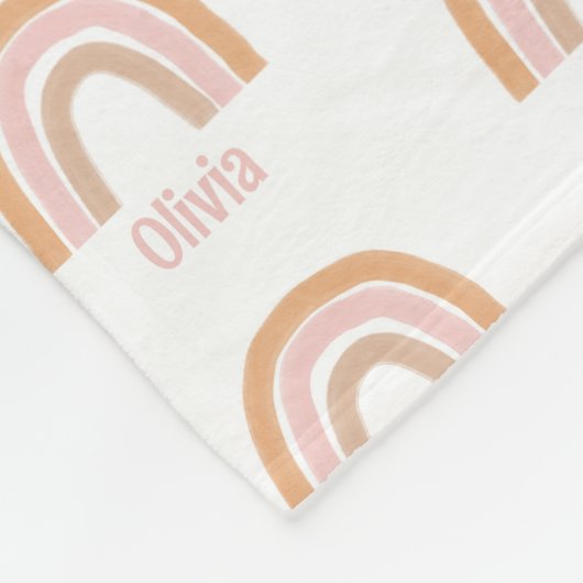 Girls Cute Pink Boho Waterverf Rainbow Name Fleece Deken (Hoek)