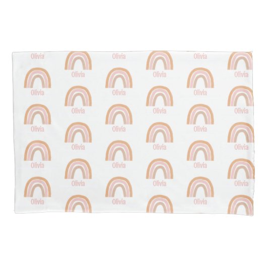 Girls Cute Pink Boho Waterverf Rainbow Name Kussensloop (Voorkant)
