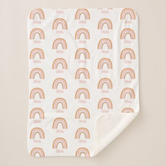 Girls Cute Pink Boho Waterverf Rainbow Name Sherpa Deken (Voorkant)