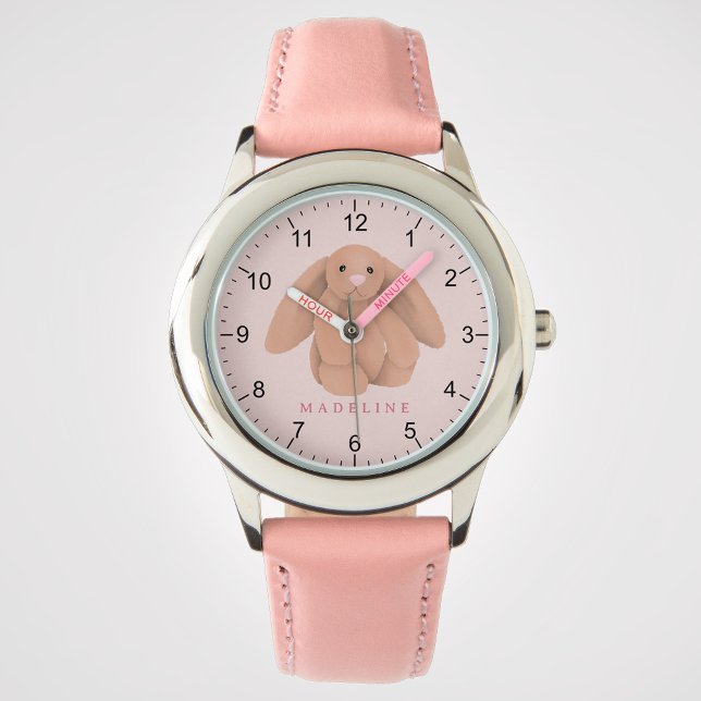 Girls Cute Pink Bunny Rabbit Plushie Kids  Horloge (Creator heeft geüpload)