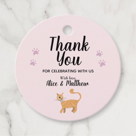 Girls Cute Pink Cat Cartoon Modern Baby shower Bedankjes Labels (Voorkant)