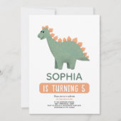 Girls Cute Pink Dinosaur Flowers Kinderen Birthday Kaart (Voorkant)