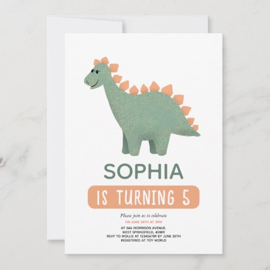 Girls Cute Pink Dinosaur Flowers Kinderen Birthday Kaart (Voorkant)