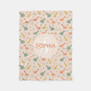 Girls Cute Pink Dinosaur Monogram Kinder Fleece Deken