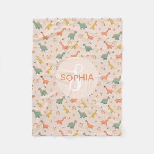 Girls Cute Pink Dinosaur Monogram Kinder Fleece Deken (Voorkant)