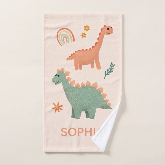 Girls Cute Pink Dinosaur Pattern Name Kinder Bad Handdoek (Handdoek)