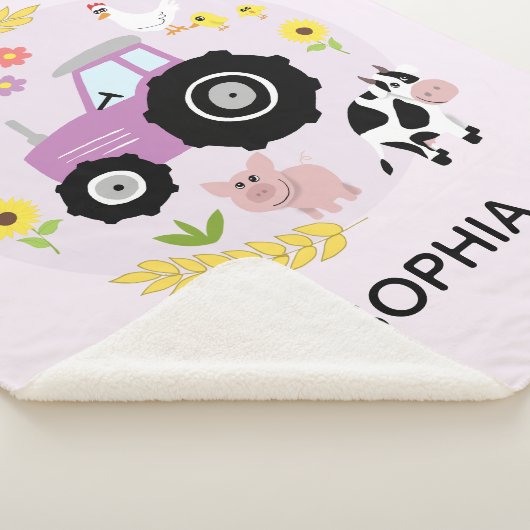 Girls Cute Pink Farm Animals Tractor & Name Kinder Sherpa Deken (3/4)