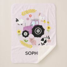 Girls Cute Pink Farm Animals Tractor & Name Kinder