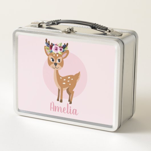 Girls Cute Pink Floral Deer en Flowers Kinder (Voorkant)