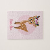 Girls Cute Pink Floral Deer en Flowers Kinder Legpuzzel (Horizontaal)