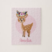 Girls Cute Pink Floral Deer en Flowers Kinder Legpuzzel (Verticaal)