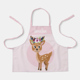 Girls Cute Pink Floral Deer en Flowers Kinder Schort
