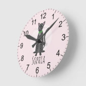 Girls Cute Pink Grey Tabby Cat Kinder Nursery Ronde Klok (Hoek)