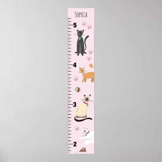 Girls Cute Pink Kitty Cat Cartoon Growth Chart Poster (Voorkant)