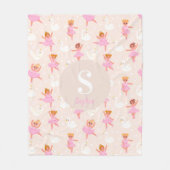 Girls Cute Pink Little Ballerina Monogram Fleece Deken (Voorkant)