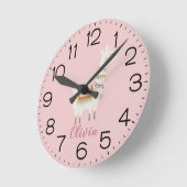 Girls Cute Pink Llama Custom Nursery Kinderen Ronde Klok (Hoek)