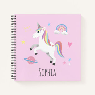 Girls Cute Pink Magical Unicorn Kinder School Notitieboek
