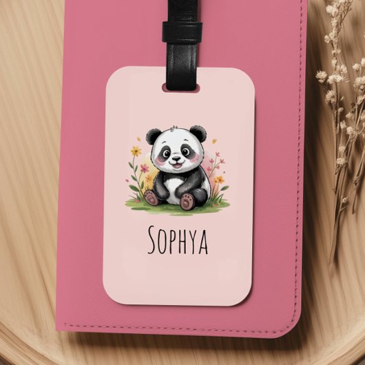 Girls Cute Pink Panda Kids Bagagelabel
