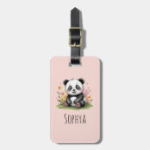 Girls Cute Pink Panda Kids Bagagelabel (Voorkant verticaal)