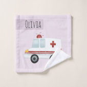 Girls Cute Pink Paramedic Ambulance Pattern Kinder Bad Handdoek (Wasdoekje)