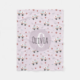 Girls Cute Pink Paramedic Ambulance Pattern Kinder Fleece Deken