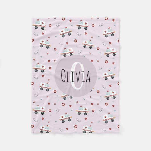 Girls Cute Pink Paramedic Ambulance Pattern Kinder Fleece Deken (Voorkant)