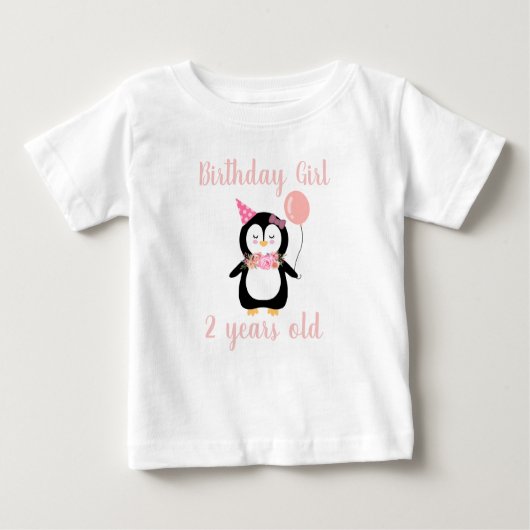 Girls Cute Pink Penguin Birthday Name & Age (Voorkant)