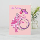 Girls Cute Pink Princess Elephant Party Invitation Kaart (Staand voorkant)